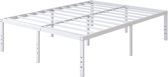 DiaOutro 18 Inch Queen Bed Frame Heavy Duty Metal Platform No Box Spring Needed, Maximum Storage, Easy Assembly, Noise Free, White