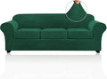 PrinceDeco Velvet Couch Covers for Sofa Soft 4 Pieces Couch Covers for 3 Cushion Couch Sofa Pet Friendly Furniture Protector with Non Slip Elastic Bottom Width Up to 97 Inch (Large Sofas, Green)