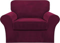 FantasDecor 2 Piece Chair Sofa Covers Velvet for Living Room Slipcovers with Individual Cushion Elastic Furniture Protector for Pets, Machine Washable (Armchair, Burgundy)