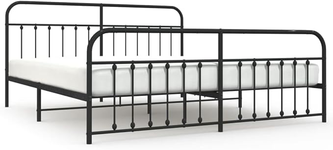 Bed Frame Black Powder-Coated Steel Full Bed Frame Rectangular headboard Bedroom Furniture for Guest Room