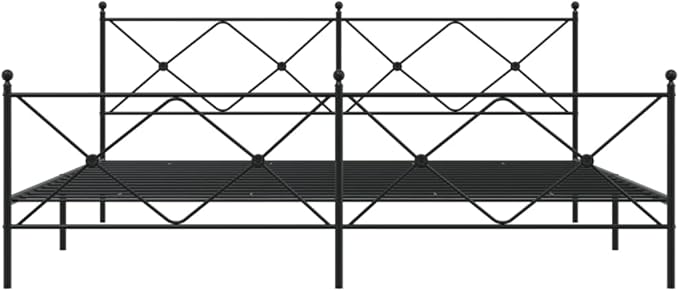 vidaXL King-Size Metal Bed Frame with Headboard/Footboard - Black, 81.5"x78"x35.6", Steel Construction, Extra Underbed Storage