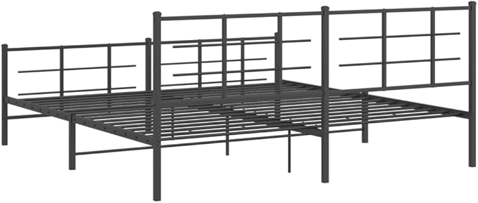 Modern Double Metal Bed Frame with Footboard and Underbed Storage, Sturdy Mattress Support Platform for Bedroom, Black Powder-Coated Finish, Space-Saving