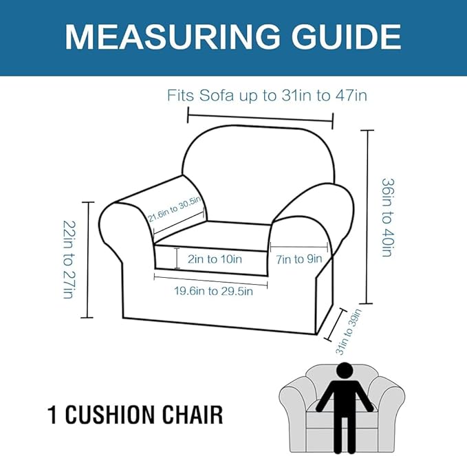 H.VERSAILTEX 2 Piece Couch Cover Stretch Stylish Chair Cover Furniture Protector Featuring Jacquard Textured Twill Fabric High Spandex Slipcover (Chair, Macchiato)