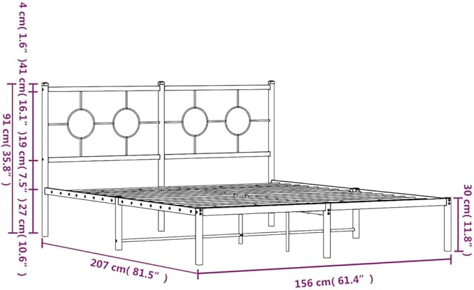 vidaXL Bed Frame Black Steel 59x79 in King Size Industrial Bed Frame