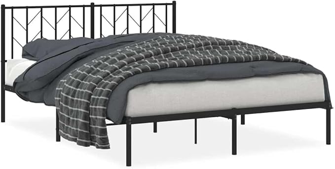 Bed Frame Black Powder-Coated Steel King Bed Frame Rectangular Easy Assembly for Bedroom