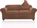 PrinceDeco Couch Cover Velvet Plush Sofa Covers for 2 Cushion Couch Width Up to 90 Inch Washable Furniture Protector Pet Friendly No Slip Sofa Slipcover(Medium-Large, Caramel)