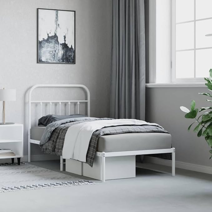 Bed Frame White Powder-Coated Steel Twin Durable Bed Frame headboard Bedroom Furniture for Bedroom