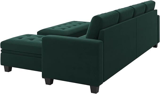 Belffin Velvet Convertible 4-Seat Sectional Sofa with Reversible Chaise L Shaped Sofa Couch Furniture Sets Sectional Couch with Storage Ottoman Green
