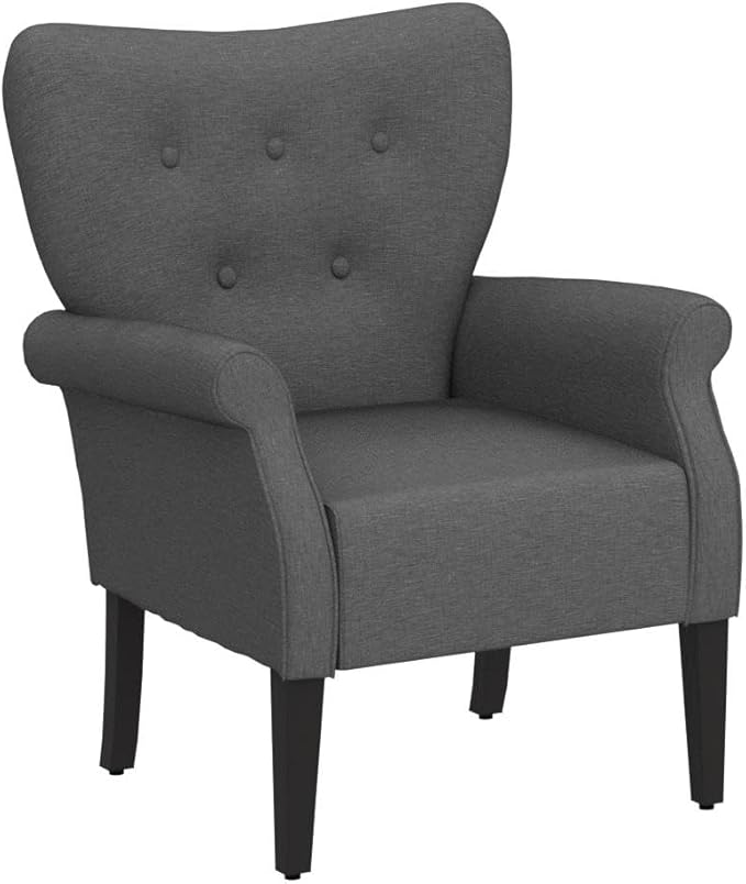 Yaheetech Modern Armchair, Mid Century Accent Chair with Sturdy Wood Legs and High Back for Small Space, Upholstered Fabric Sofa Club Chair for Living Room/Bedroom/Office, Set of 2, Dark Gray