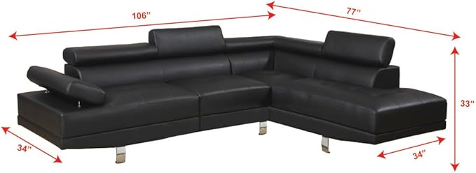 Poundex Sectional Sofa, Black