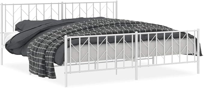 Bed Frame White Steel Full Bed Frame Rectangular Modern Adult for Bedroom