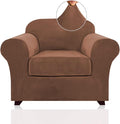 PrinceDeco Velvet Plush Couch Cover Stretch 2 Piece Chair Cover Chair Slipcover Washable Furniture Protector Couch Soft with Elastic Bottom Armchair Cover Width Up to 49 Inch(Small, Caramel)