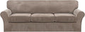 FantasDecor 4 Piece Sofa Velvet Couch Covers for 3 Cushion Stretch Slipcover with Individual Seat Cushion Elastic Furniture Protector for Pets, Machine Washable (Large Sofa, Taupe)