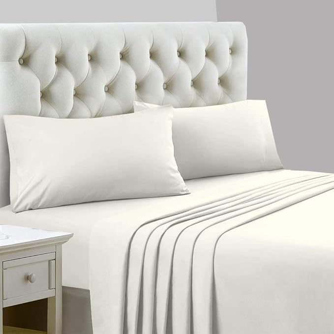 Ready To Rest King/California King Waterbed Sheets, 4 Piece Attached Sheet Set, Fits 15 Inch Deep Mattress, Brushed Microfiber, Ultra Soft and Lightweight (Ivory)