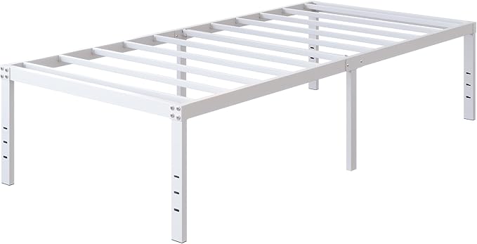 DiaOutro 18 Inch Twin XL Bed Frame Heavy Duty No Box Spring Needed Metal Platform with Maximum Storage, Easy to Assembly, Noise Free, White