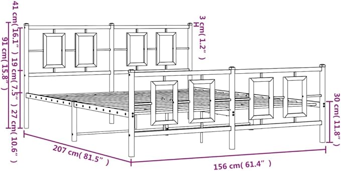 vidaXL Bed Frame White Powder-Coated Steel King Bed Frame Rectangular