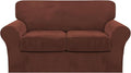 FantasDecor 3 Piece Sofa Covers Velvet for 2 Cushion Couch Stretch Loveseat Slipcover with Individual Seat Elastic Furniture Protector for Pets (Loveseat, Burnt Brick)