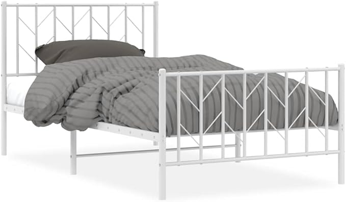 Bed Frame White Steel Single Bed Frame Rectangular Durable Adult for Bedroom