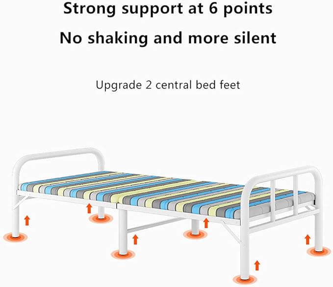 Comfort Bed Folding Single Bed Striped Mattress Carbon Steel Frame Easy to Fold/No Installation/Storage Does Not Take Up Space/Can Bear 400kg Temporary Extra Bed 4 Size (188x120x63cm)
