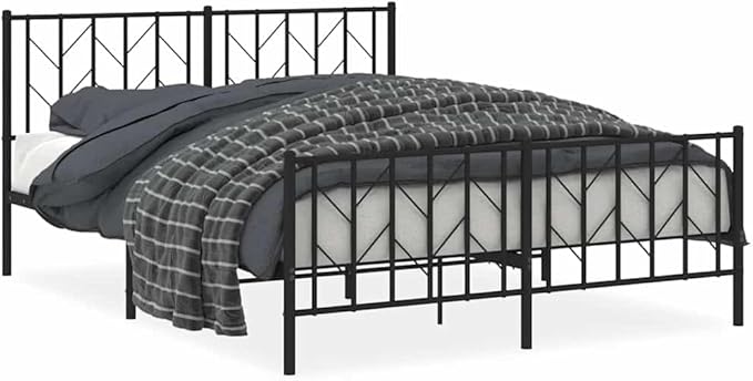 Bed Frame Black Powder-Coated Steel King Size Bed Frame Classic for Bedroom