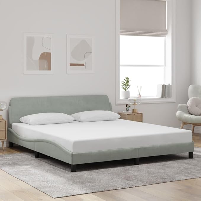 Light Gray Velvet Bed Frame with Storage, Modern Single Size Upholstered Platform for Small Spaces Light Gray, 74.0 x 90.9 x 29.3 in