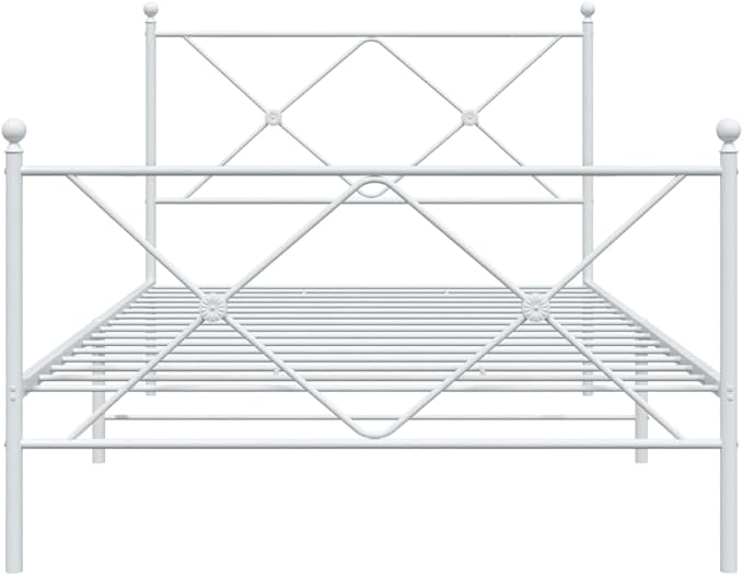vidaXL Elegant White Steel Single Bed Frame with Headboard/Footboard - Under-Bed Storage - Metal Slats - 81.5"x41.3"x35.6"
