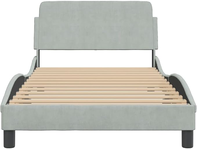 Light Gray Velvet Bed Frame with Storage, Modern Single Size Upholstered Platform for Small Spaces Light Gray, 41.3 x 85.8 x 29.3 in