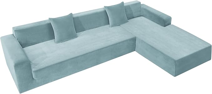 ZNSAYOTX 2026 Soft Velvet Sectional Couch Covers, Luxury Plush Slipcovers with Elastic Bottom for L Shape Sectional Sofa, 2 Pcs Pet Friendly Protector (3 Seat Couch + 3 Seat Chaise, Stone Blue)