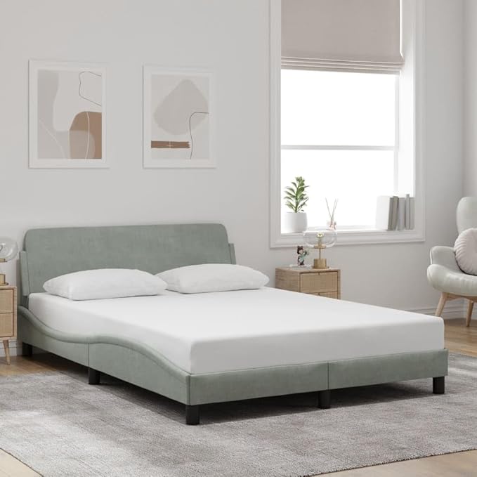 Light Gray Velvet Bed Frame with Storage, Modern Single Size Upholstered Platform for Small Spaces Light Gray, 55.9 x 81.9 x 29.3 in