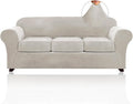 PrinceDeco Velvet Couch Covers for Sofa Soft 4 Pieces Couch Covers for 3 Cushion Couch Sofa Pet Friendly Furniture Protector with Non Slip Elastic Bottom Width Up to 90 Inch(Large, Oatmeal)