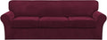 FantasDecor 4 Piece Sofa Velvet Couch Covers for 3 Cushion Stretch Slipcover with Individual Seat Cushion Elastic Furniture Protector for Pets, Machine Washable (Large Sofa, Burgundy)