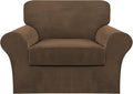 FantasDecor 2 Piece Chair Sofa Covers Velvet for Living Room Slipcovers with Individual Cushion Elastic Furniture Protector for Pets, Machine Washable (Armchair, Bronze Brown)