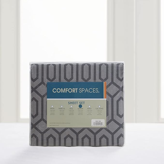 Comfort Spaces 100% Cotton Sheet Set Breathable, Lightweight, Soft with 14" Elastic Pocket Fits up to 16" Mattress, All Season Cozy Bedding, Matching Pillow Case, Full Diamond Sliver 4 Piece