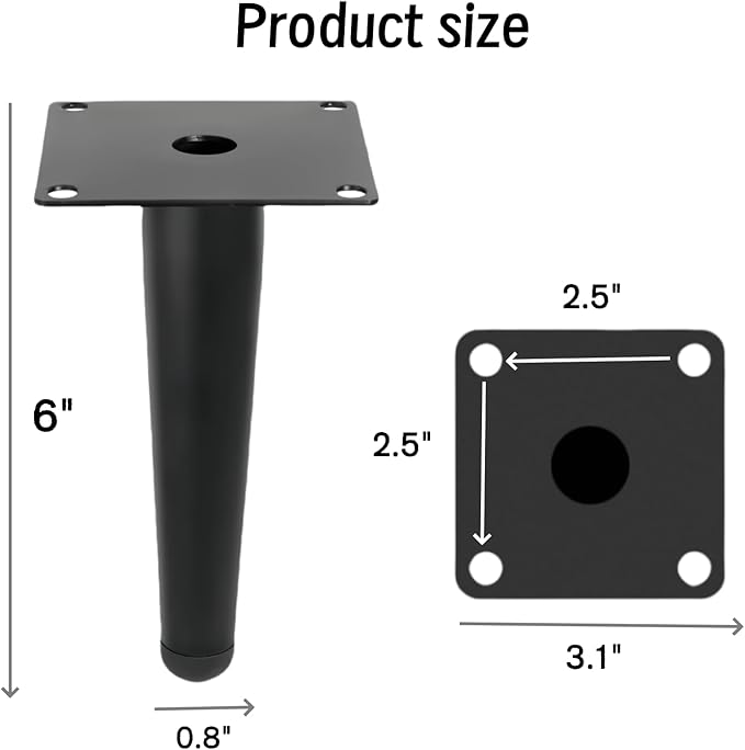 Black Metal Furniture Legs Heavy Duty Straight Furniture Feet DIY Modern Replacement Legs for Cabinet Sofa Couch Chair-Set of 4 (Black, 6")