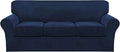 FantasDecor 4 Piece Sofa Velvet Couch Covers for 3 Cushion Stretch Slipcover with Individual Seat Cushion Elastic Furniture Protector for Pets, Machine Washable (Sofa, Navy)