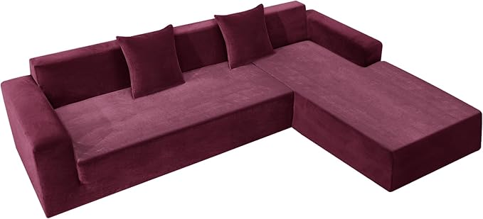 ZNSAYOTX 2026 Soft Velvet Sectional Couch Covers, Luxury Plush Slipcovers with Elastic Bottom for L Shape Sectional Sofa, 2 Pcs Pet Friendly Protector (3 Seat Couch + 2 Seat Chaise, Wine Red)