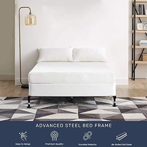 Greaton, Advanced Bed Frame with Solid Steel Rivets, Re-Rolled Rail Provides Required Strength and Durability, Canoe Clips to Secure Cross Arms, Double Riveted 5 Steel Legs Center Support, Queen