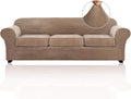 PrinceDeco Velvet Couch Covers for Sofa Soft 4 Pieces Couch Covers for 3 Cushion Couch Sofa Pet Friendly Furniture Protector with Non Slip Elastic Bottom Width Up to 97 Inch (Large Sofas, Camel)