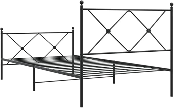 vidaXL Black Metal Bed Frame - Robust Steel Construction with Headboard/Footboard, Supportive Slats, Under-Bed Storage, Elegant Single Bed Design for Bedroom Furniture - 39.4"x78.7"
