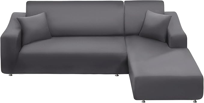 NAISI Sectional Couch Cover L Shape 2 Pieces Sofa Cover Soft Stretch Slipcovers with 2pcs Pillowcases Furniture Protector Couch Covers 3 Seater + 3 Seater(Light Grey)