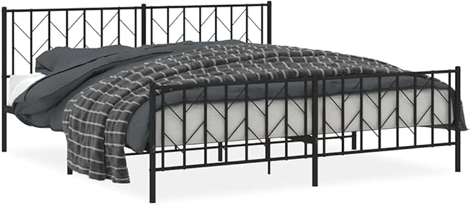Bed Frame Black Powder-Coated Steel Double Bed Frame Classic for Bedroom