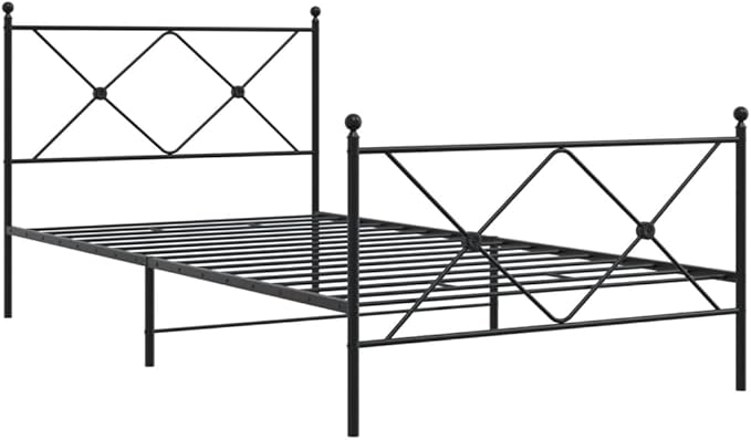 vidaXL Black Metal Bed Frame - Robust Steel Construction with Headboard/Footboard, Supportive Slats, Under-Bed Storage, Elegant Single Bed Design for Bedroom Furniture - 39.4"x78.7"