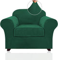 PrinceDeco 2 Piece Chair Cover Velvet Chair Slipcovers Soft Armchair Cover Furniture Protector with Arms Width Up to 49 Inch Chair Sofa Cover with Individual Cushion Covers(Small, Green)