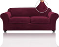 PrinceDeco Couch Cover Velvet Plush Sofa Covers for 2 Cushion Couch Width Up to 90 Inch Washable Furniture Protector Pet Friendly No Slip Sofa Slipcover(Medium-Large, Burgundy)