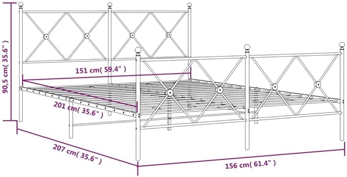 vidaXL Black Steel Double Bed Frame with Headboard/Footboard - 81.5"x61.4"x35.6" for Mattress 59.1"x78.7"