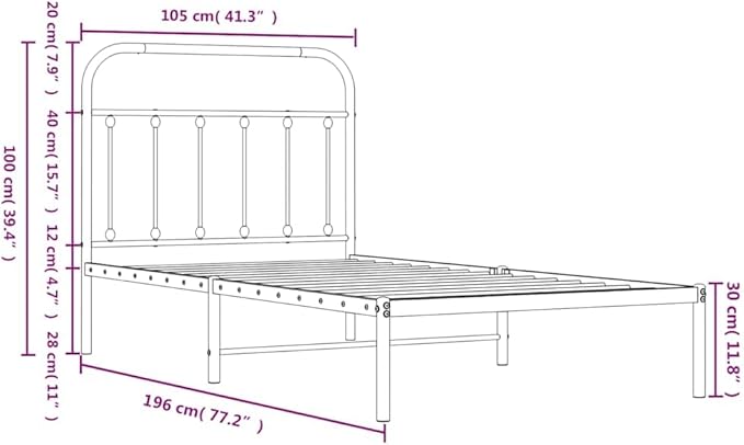 Bed Frame Black Powder-Coated Steel Twin Bed Frame Rectangular headboard Bedroom Furniture for Living Room