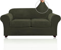 PrinceDeco Velvet Couch Cover Loveseat Covers for 2 Cushion Couch 3 Piece Sofa Covers for Dogs Washable Loveseat Covers Width Up to 72 Inch No Slip Stretch Sofa Slipcover(Medium, Olive)