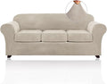 PrinceDeco Velvet Couch Covers for Sofa Soft 4 Pieces Couch Covers for 3 Cushion Couch Sofa Pet Friendly Furniture Protector with Non Slip Elastic Bottom Width Up to 97 Inch (Large Sofas, French Oak)