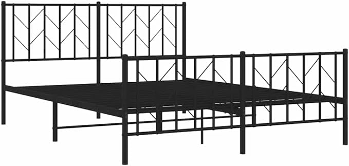 Bed Frame Black Powder-Coated Steel King Size Bed Frame Classic for Bedroom