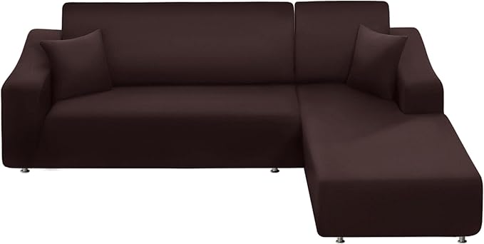NAISI Couch Cover L Shape 2 Pieces Sofa Cover Soft Stretch Slipcovers with 2pcs Pillowcases Furniture Protector Sectional Couch Covers 3 Seater + 3 Seater(Coffee)